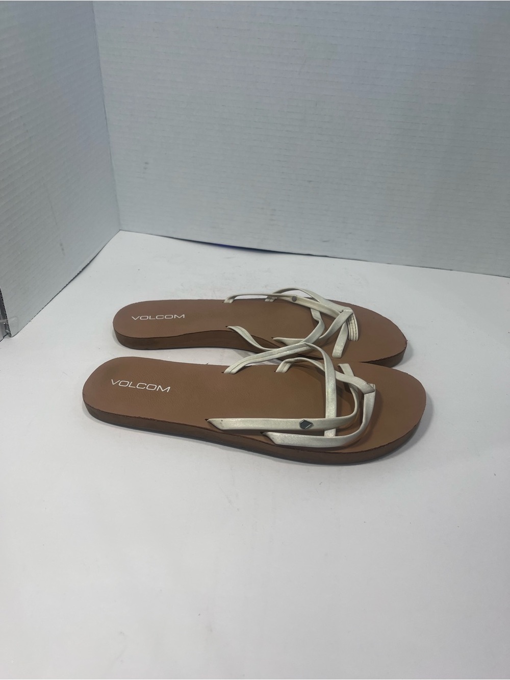 Volcom Women's Brown Footbed Sandals with Cream Strappy Upper